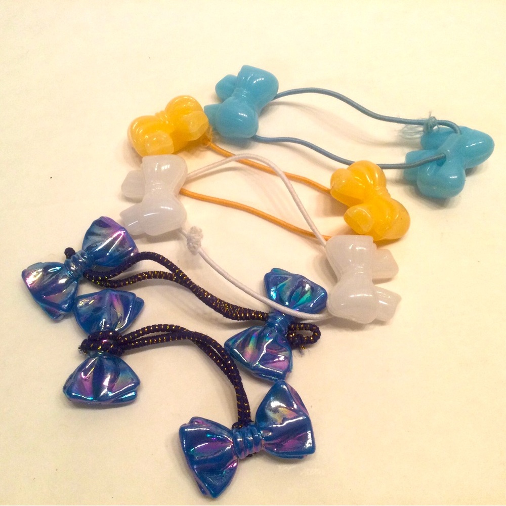 Vintage Bow Shape Knocker Ball Hair Ties Pony Tail Blue Peach White (5)